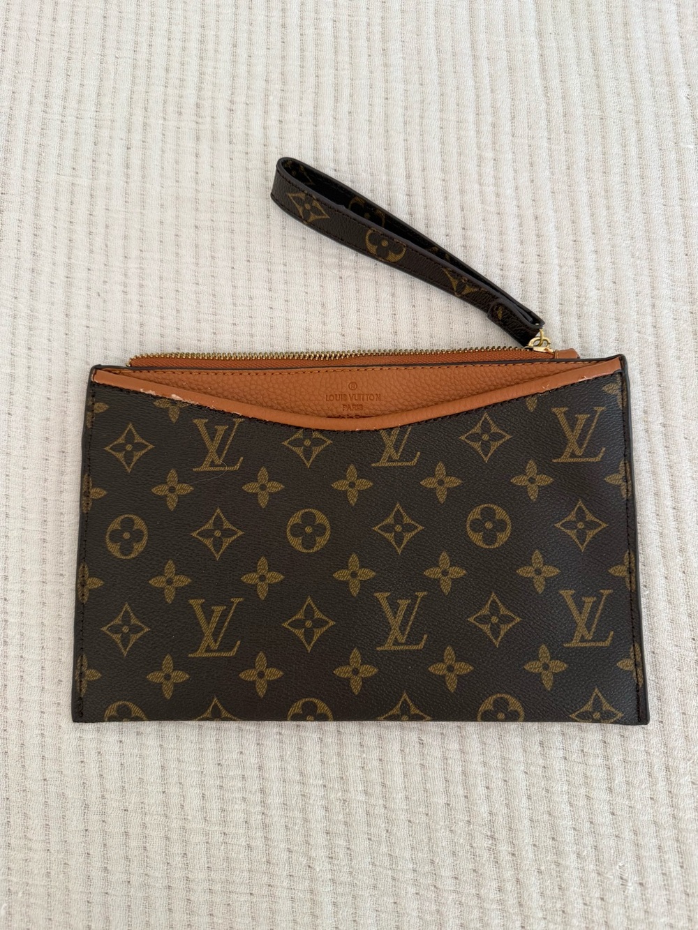 Louis Vuitton Monogram Canvas Wristlet with Tan Trim